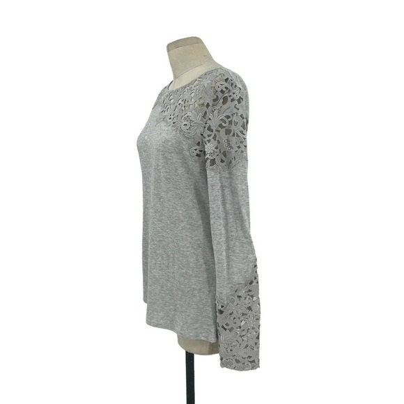 Sundance Lovelier Days Long Sleeve Crochet Tee Heather‎ Gray Size Medium - Picture 4 of 8